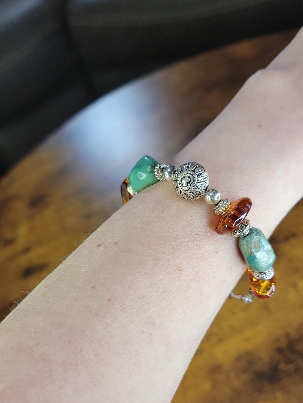 Amazonite and Amber Bracelet
